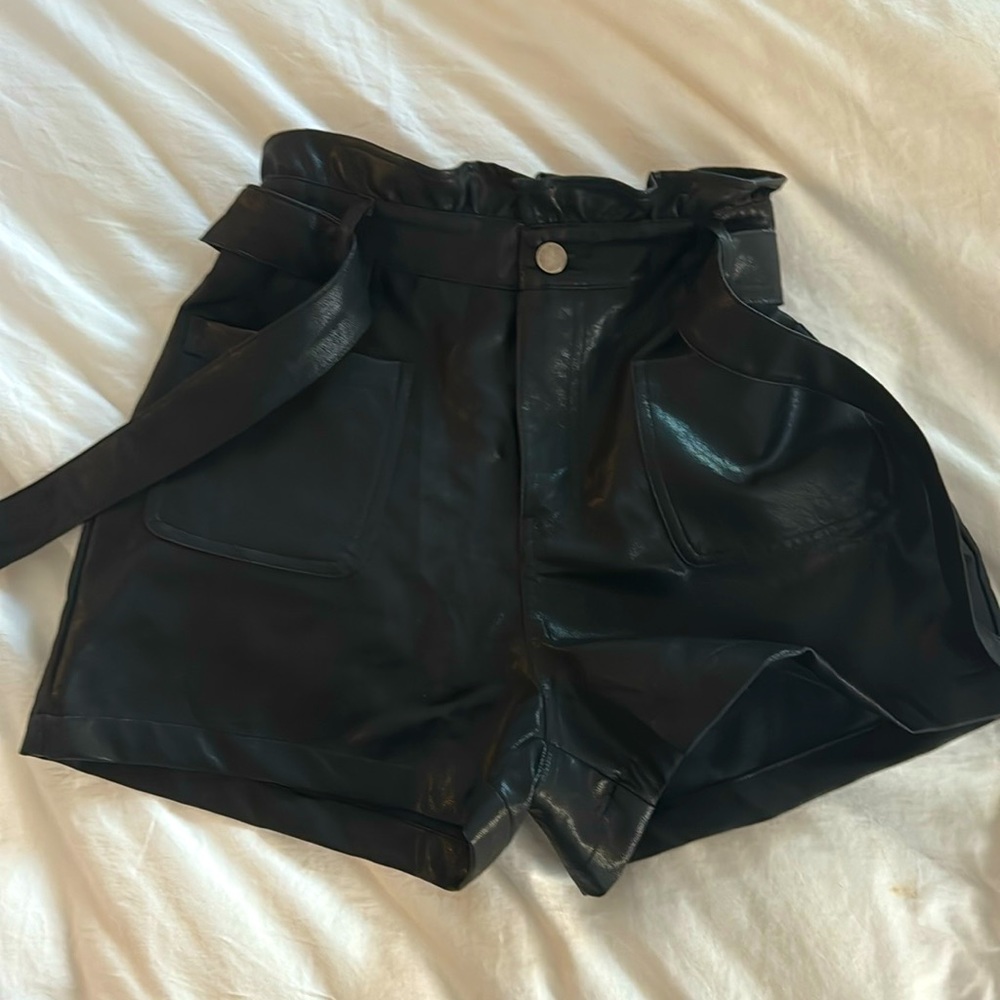 black leather shorts